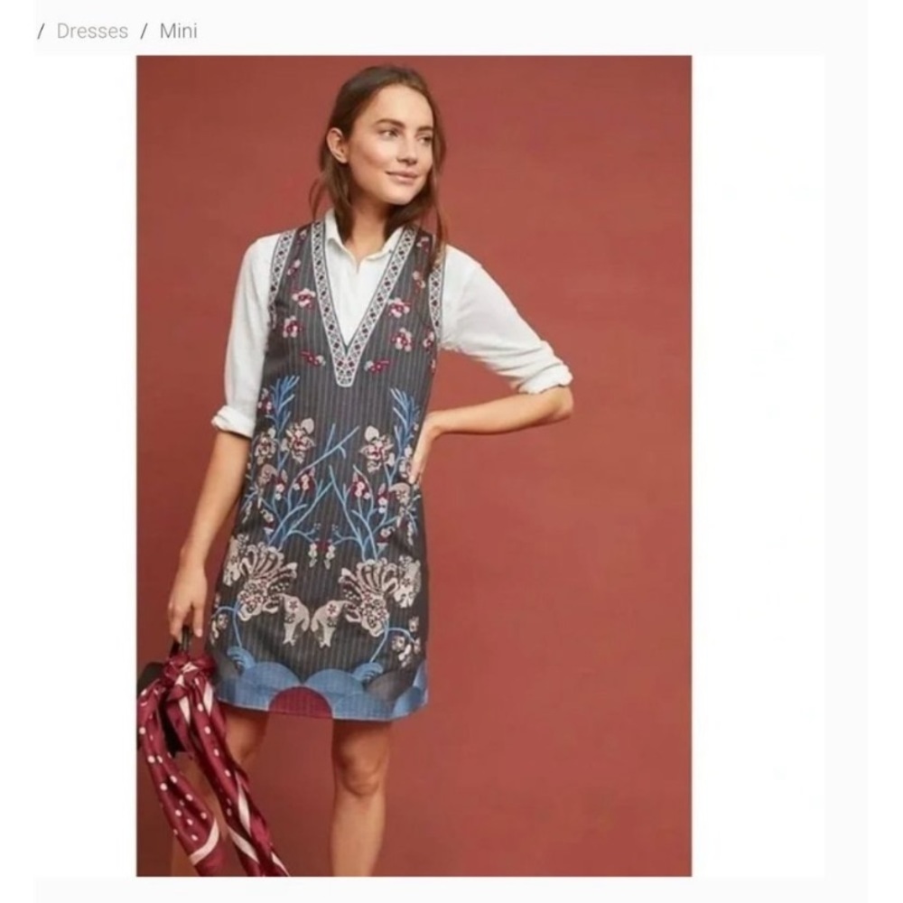 {ANTHRO} Foxiedox Yumiko Embroidered Shift Dress